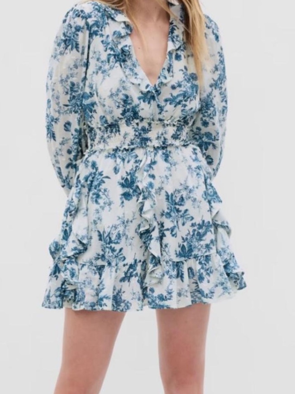 LoveShackFancy x Gap Blue Floral Ruffle Women's Dress - Picture 2 of 6